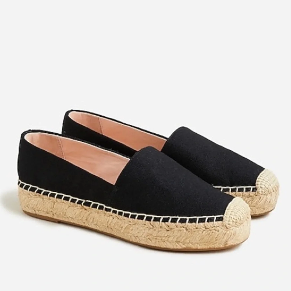 J Crew espadrille slip on flats black canvas 8.5